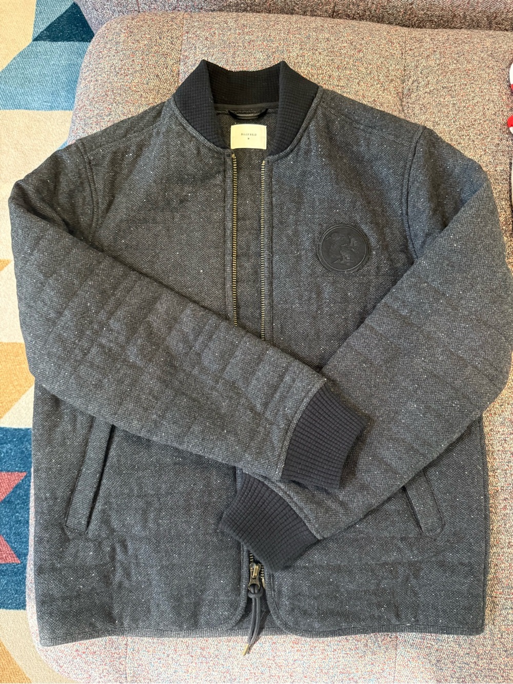 Billy Reid Collegiate Bomber Jacket Men’s M Charcoal Gray Donegal Quilted Knit